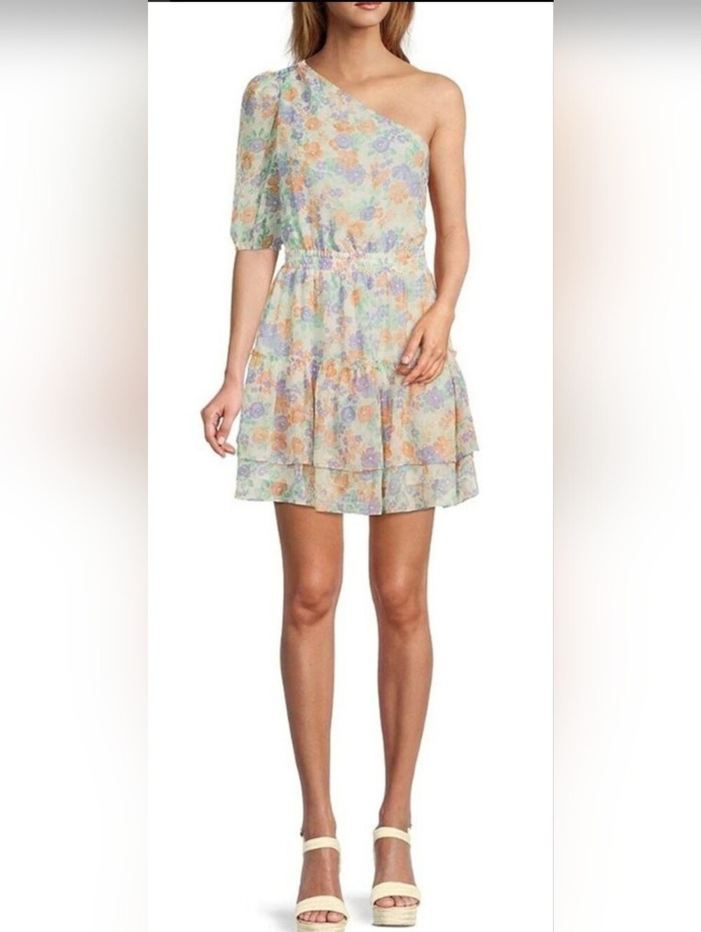 NWT!Summer WAYF Anthro One Shoulder Boho Women's Mini Garden Party Dress Medium